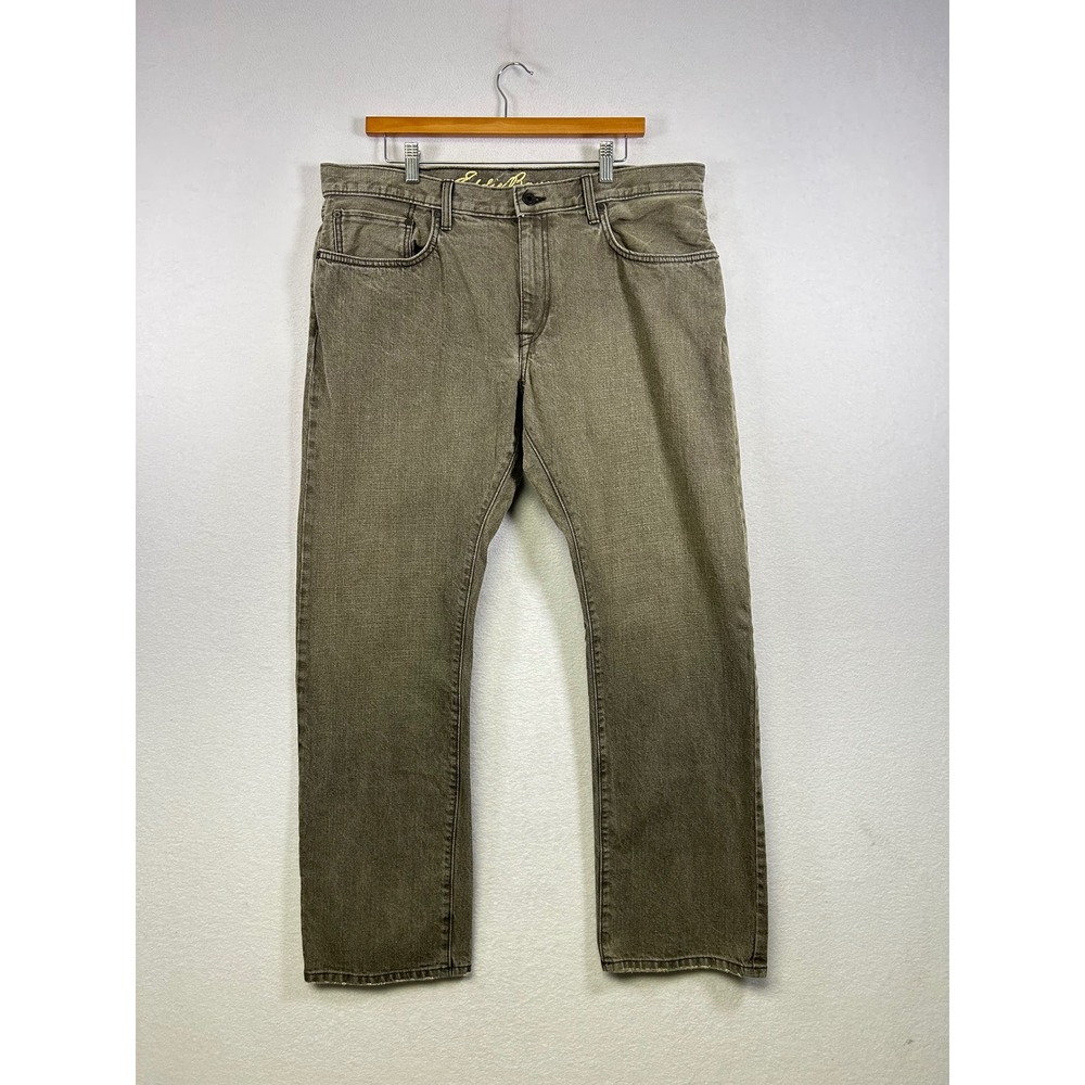 Eddie Bauer Straight Leg Jeans Mens 38x32 Brown Olive Drab Faded Denim‎ Pants